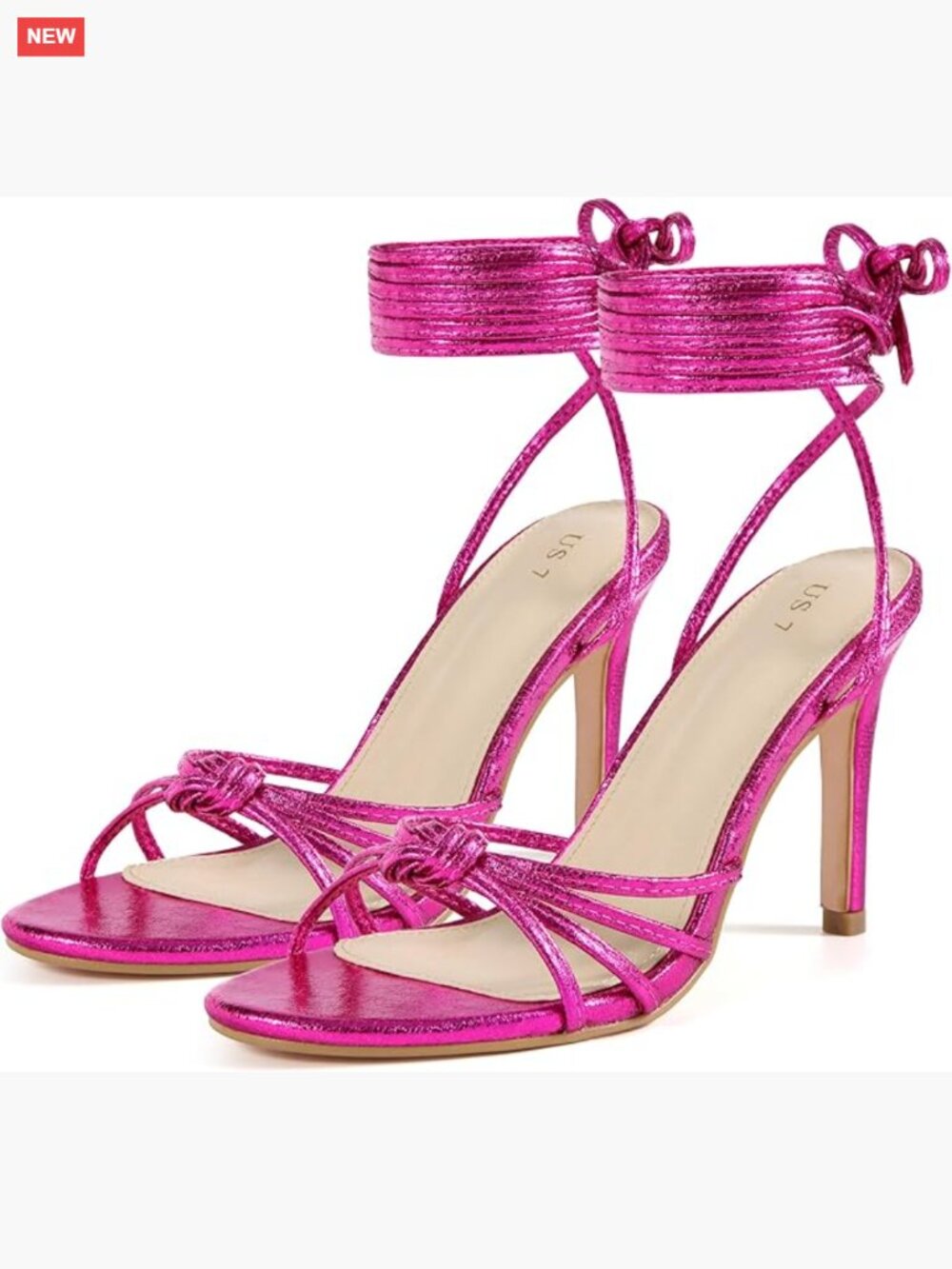 Knot Strappy Lace Up Stiletto Heel Sandals Faux Leather Open Toe